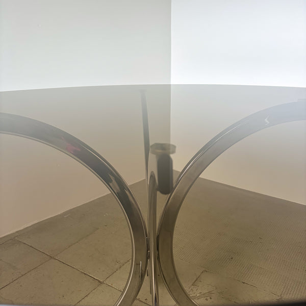 1970s Italian Smoked Glass and Chrome Dining Table