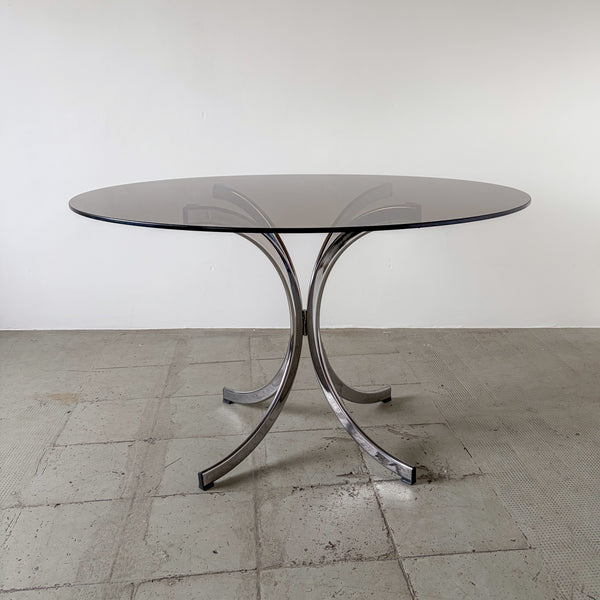 1970s Italian Smoked Glass and Chrome Dining Table
