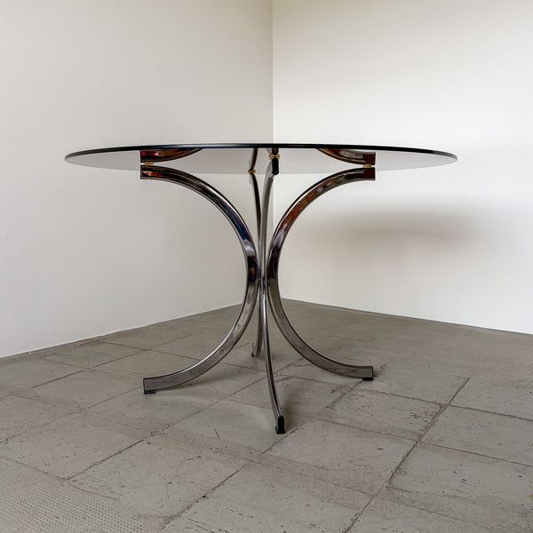 1970s Italian Smoked Glass and Chrome Dining Table