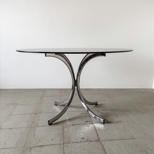 1970s Italian Smoked Glass and Chrome Dining Table