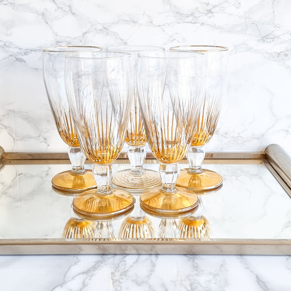 §Vintage Gold Beer Glasses - Set of 5