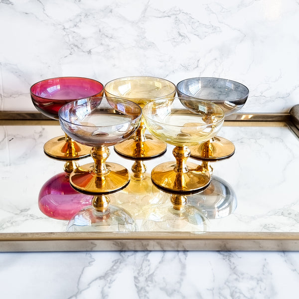 § Vintage Harlequin Champagne Coupes - Set of 5