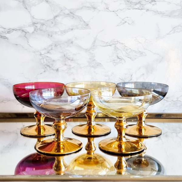 § Vintage Harlequin Champagne Coupes - Set of 5
