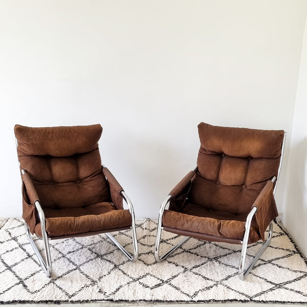 Pair of 70s Tubular Chrome Armchairs