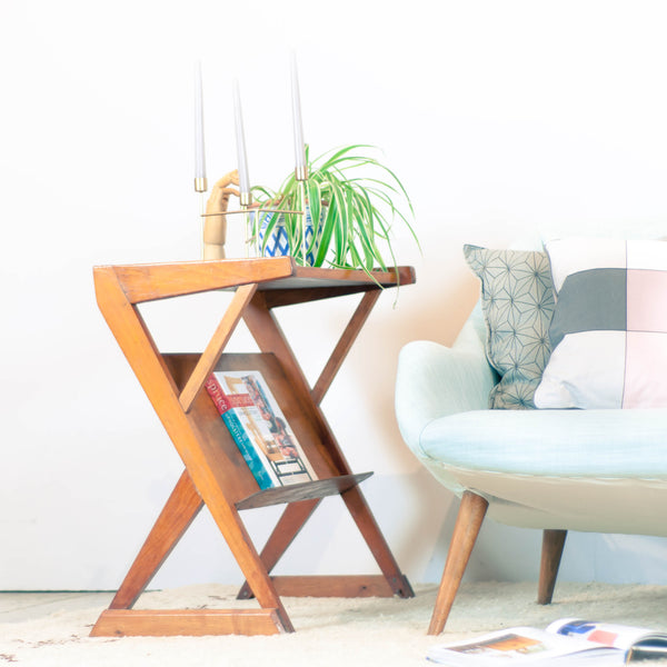 Vintage 50s Wood Geometric Side Table / Magazine Table