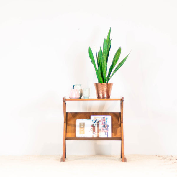 Vintage 50s Wood Geometric Side Table / Magazine Table
