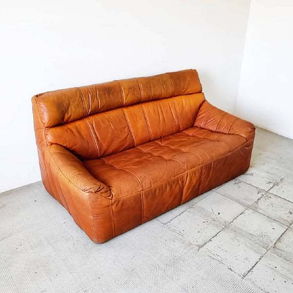 § Cognac Leather 70s Rolf Benz Sofa