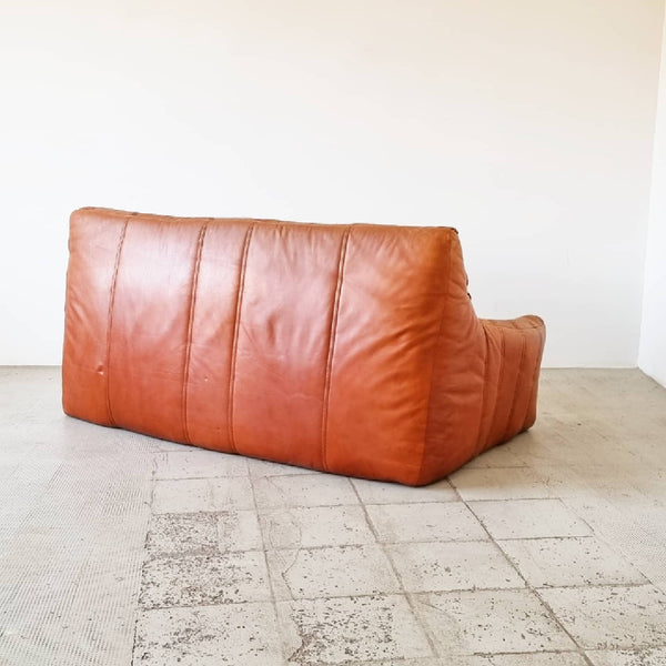 § Cognac Leather 70s Rolf Benz Sofa