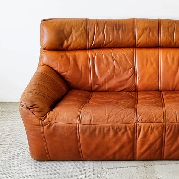 § Cognac Leather 70s Rolf Benz Sofa