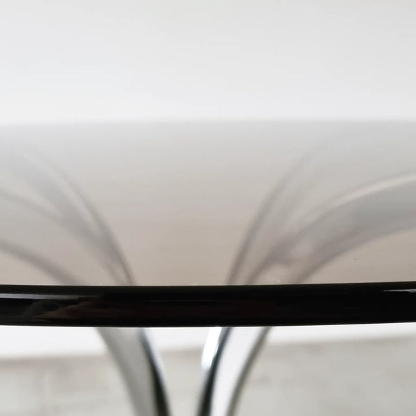 § 1970s Italian Smoked Glass and Chrome Dining Table and Chairs