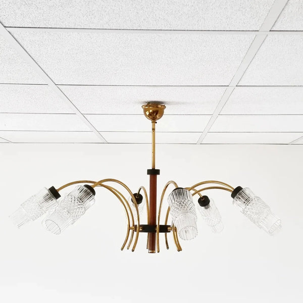 Vintage Brass and Wood Chandelier