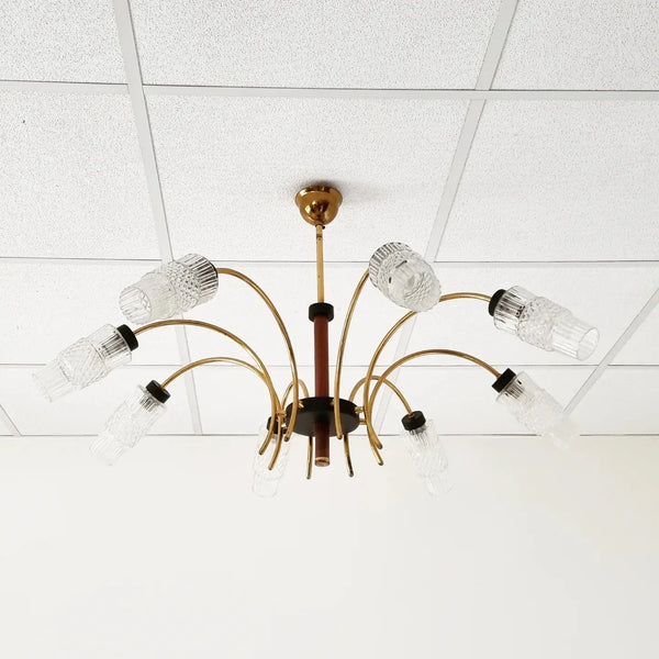 Vintage Brass and Wood Chandelier