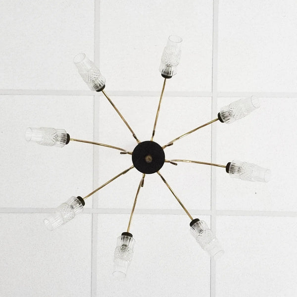 Vintage Brass and Wood Chandelier