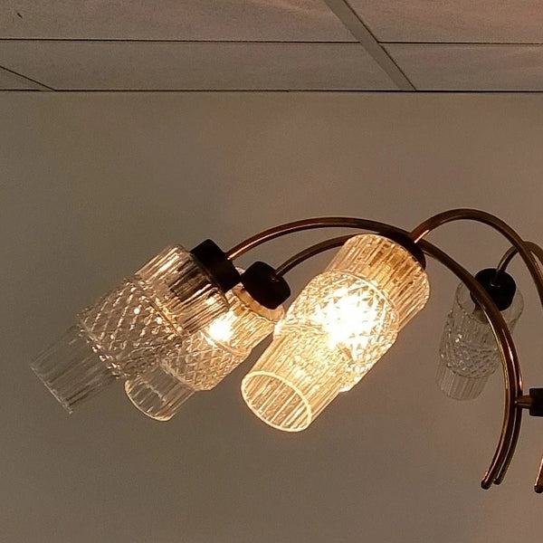 Vintage Brass and Wood Chandelier