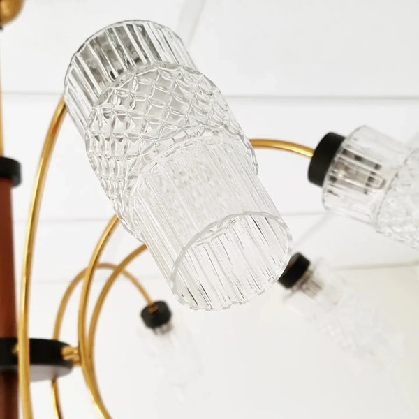 Vintage Brass and Wood Chandelier