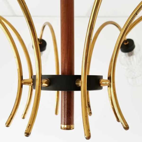 Vintage Brass and Wood Chandelier