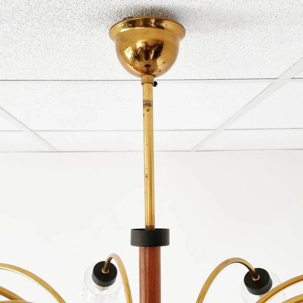 Vintage Brass and Wood Chandelier