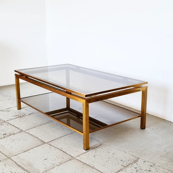 § Maison Jansen style Brass and Smoked Glass Coffee Table