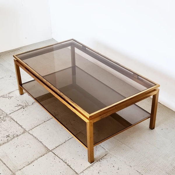 § Maison Jansen style Brass and Smoked Glass Coffee Table