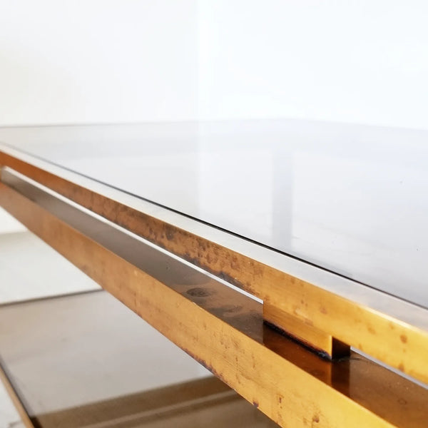 § Maison Jansen style Brass and Smoked Glass Coffee Table