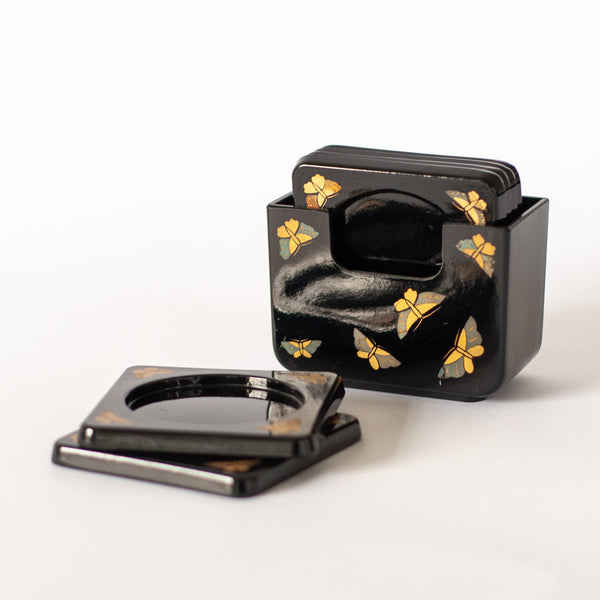 Black Coasters with Butterfly Details - Set of 6