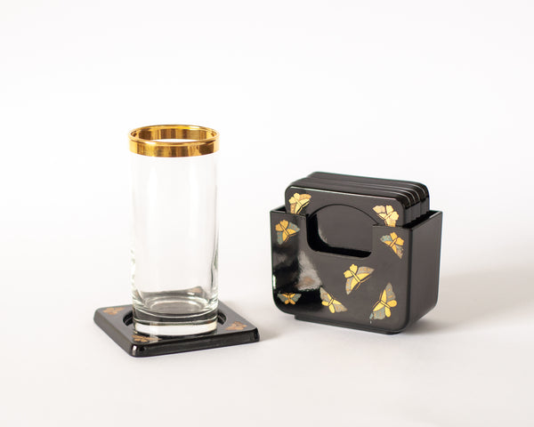 Black Coasters with Butterfly Details - Set of 6