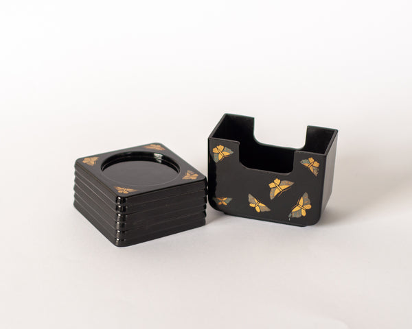 Black Coasters with Butterfly Details - Set of 6