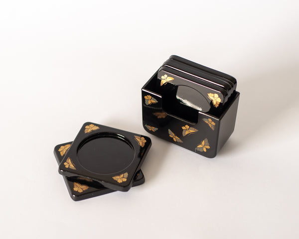 Black Coasters with Butterfly Details - Set of 6