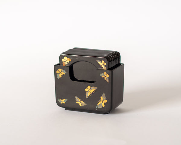 Black Coasters with Butterfly Details - Set of 6