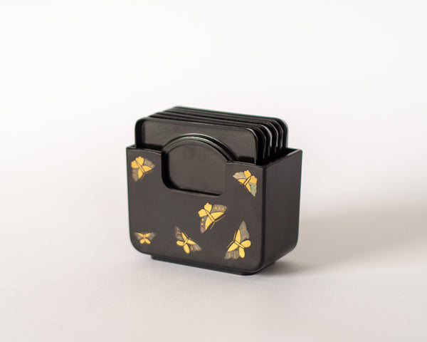 Black Coasters with Butterfly Details - Set of 6
