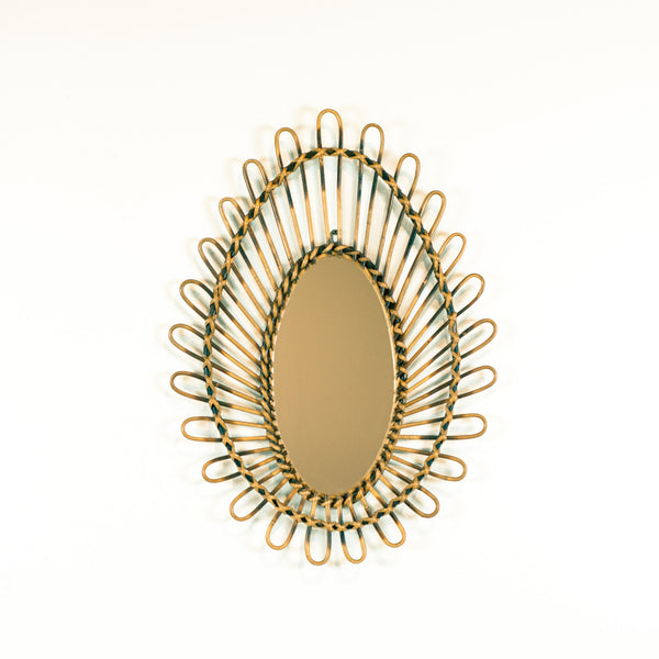Oddhaus Vintage Luxembourg sunburst vintage rattan vertical wall mirror