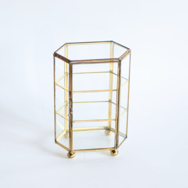 § Miniature Brass Jewelry / Trinket / Curio Display Case
