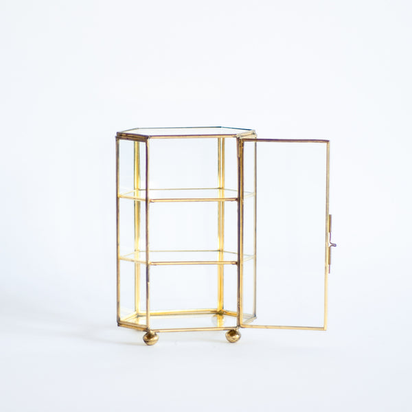 § Miniature Brass Jewelry / Trinket / Curio Display Case