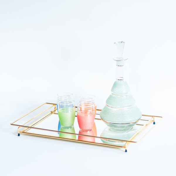 § Set of Midcentury Frosted Glass Art Deco Carafe and Tumblers