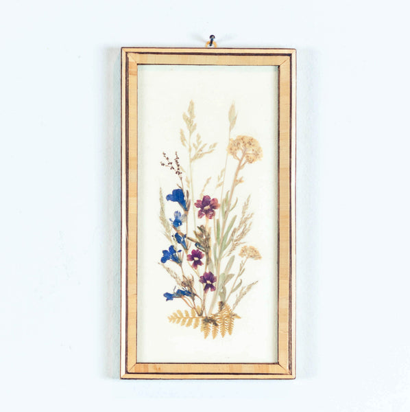 Oddhaus Vintage Luxembourg Botanical art pressed flower composition blue yellow red