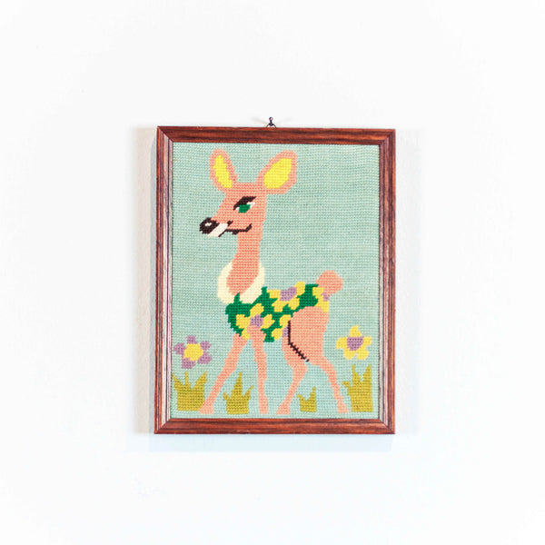 Oddhaus Vintage Decoration Luxembourg Cross stitched embroidery bambi canvas