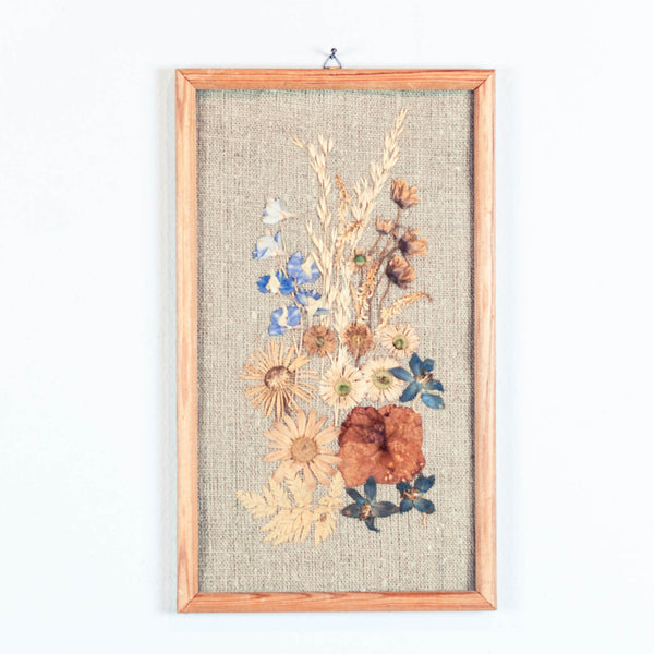 Oddhaus Vintage Luxembourg Botanical art pressed flower composition blue yellow red