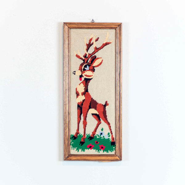 Oddhaus Vintage Decoration Luxembourg Cross stitched embroidery bambi canvas