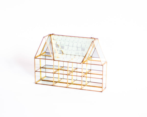 Oddhaus Vintage Luxembourg Brass House Curio Cabinet / Miniature / Jewelry Display Case