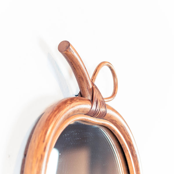 § Vintage Rattan Apple Wall Mirror1950's Chrome French Barber's Mirror - Medium Size