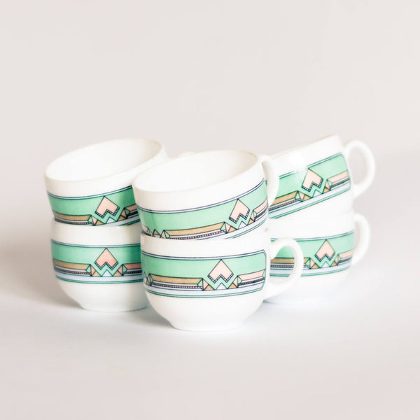 Geometric Mint Green Arcopal Esso Cups
