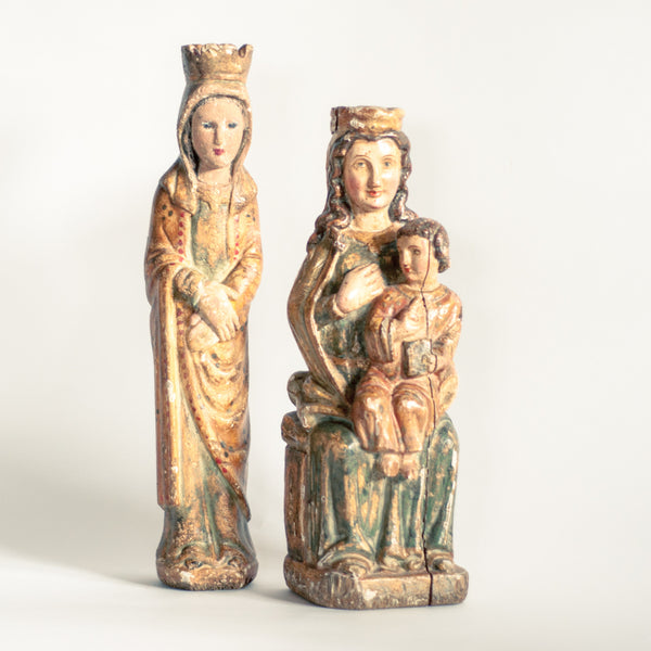 18th Century Polychrome Religious Virgin Mary Statues 