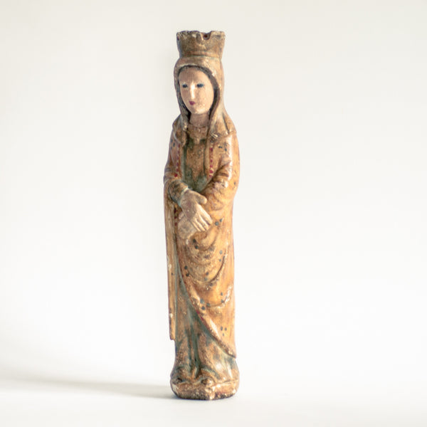 18th Century Polychrome Religious Virgin Mary Statues 
